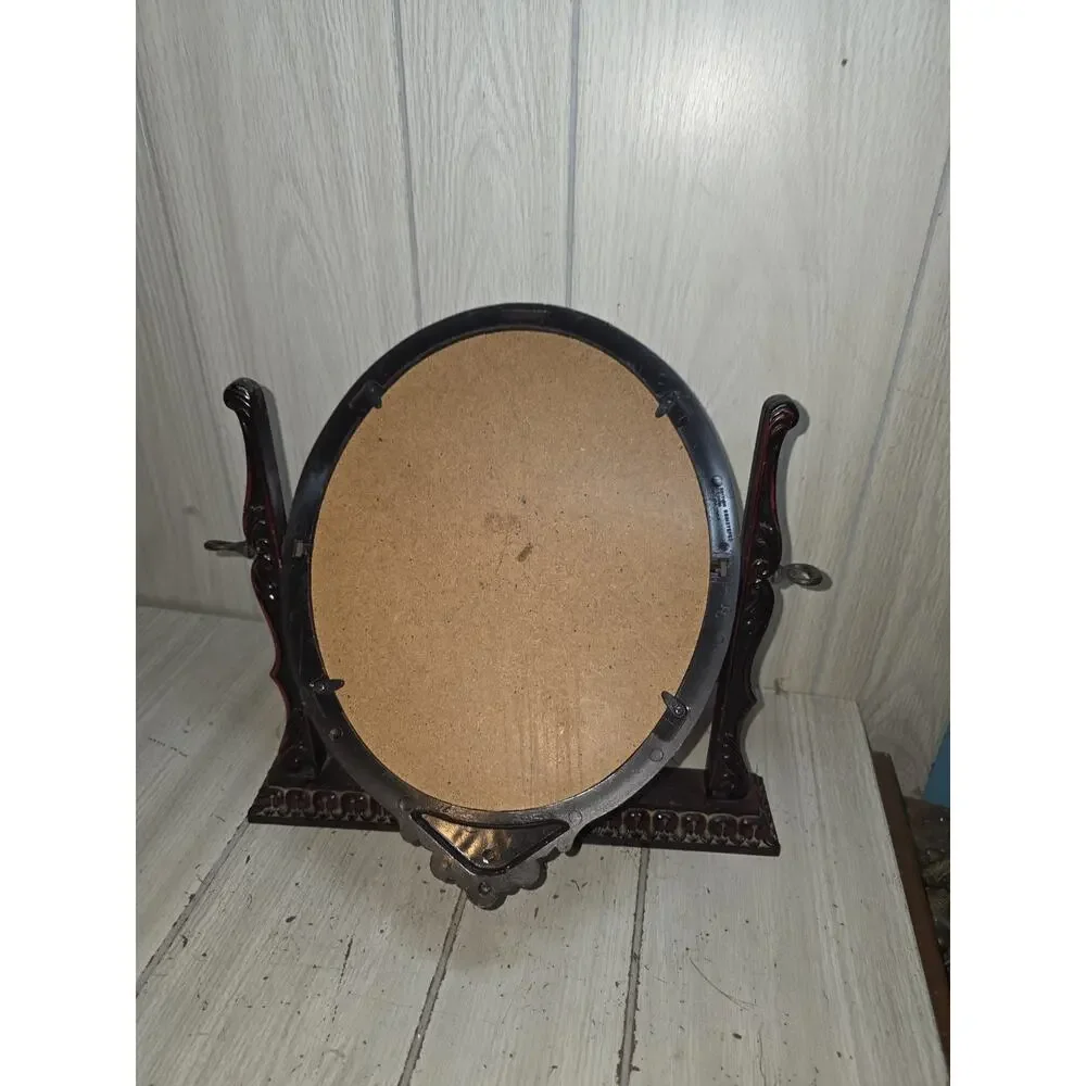 Vtg Ornate Victorian Style Oval Faux Wood Freestanding Photo Picture Frame Brown